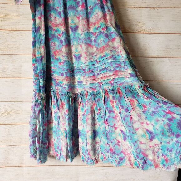 Pepin Off The Shoulder Watercolor Raw Hem Lightweight Summer Dress Size 4 - Picture 7 of 13